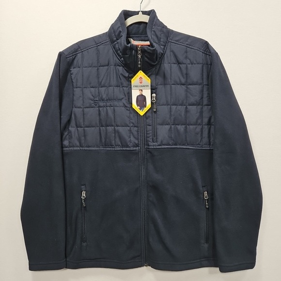 Free Country Other - Free Country Jacket‎ Mens M Dark Navy Knit Fleece Overlay Full Zip Quilted